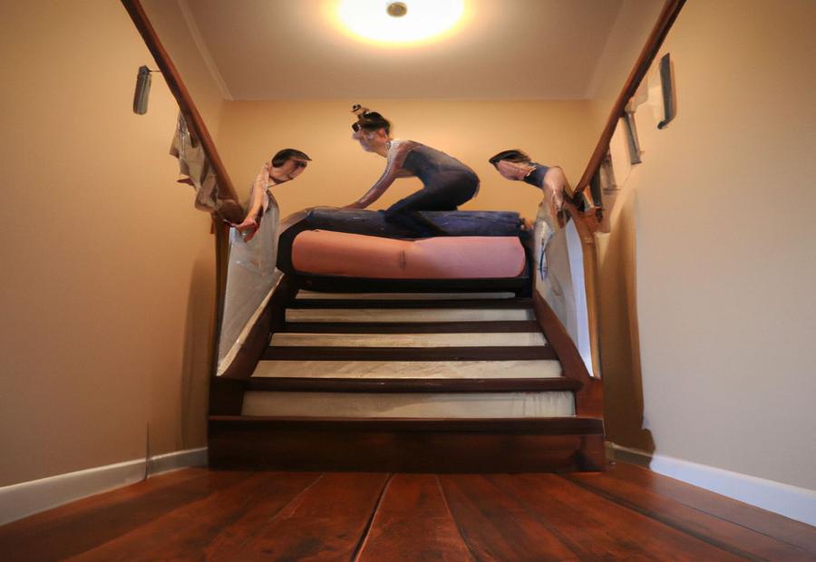 Step-by-step instructions for carrying a king mattress upstairs 